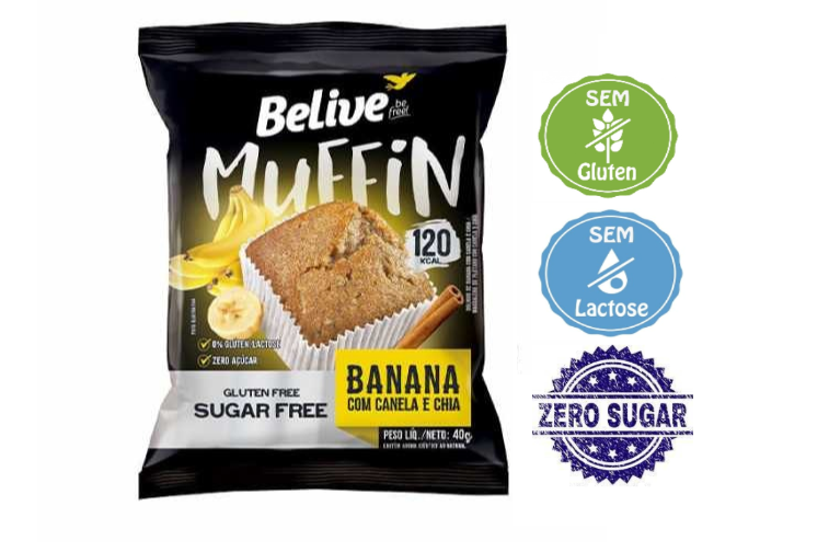 imagem de Bolinho Belive Banana Canela e Chia Zero Acucar Gluten e Leite 40G